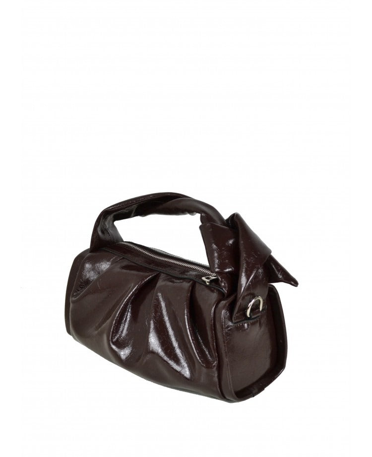 IT5788DB Glossy Leather Handbag with Knot Detail - Deep Brown