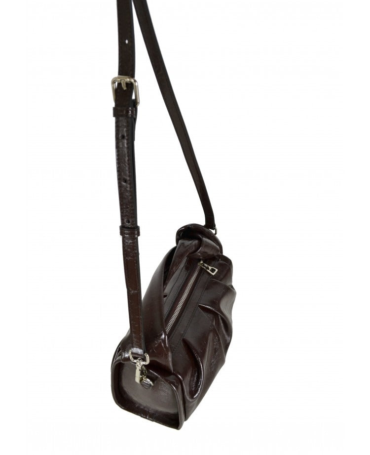 IT5788DB Glossy Leather Handbag with Knot Detail - Deep Brown