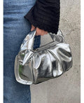 IT5788SV Glossy Leather Handbag with Knot Detail - Silver