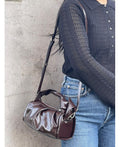 IT5788DB Glossy Leather Handbag with Knot Detail - Deep Brown