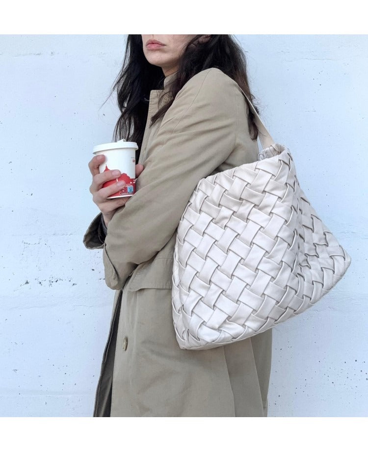 IT5802WC Woven Maxi Shoulder Bag - White Cream