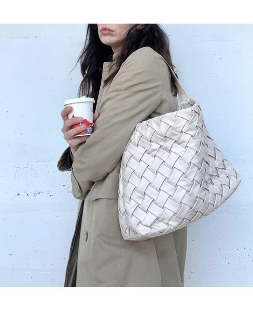 IT5802WC Woven Maxi Shoulder Bag - White Cream