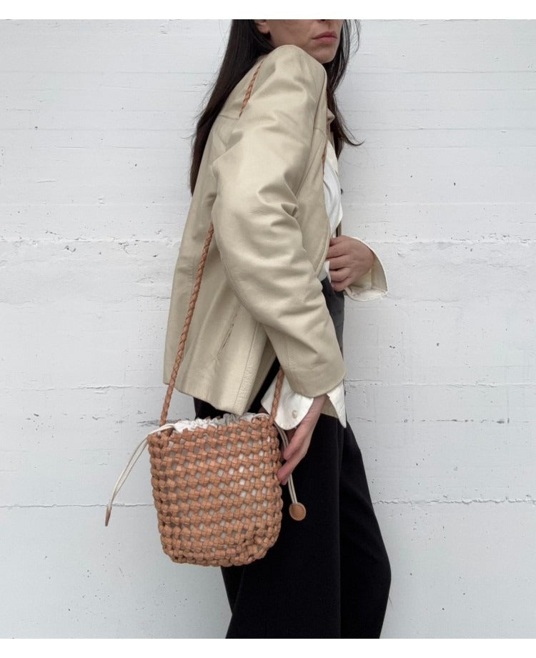 IT5804WB Woven Bucket Bag with Internal Pouch - Warm Beige