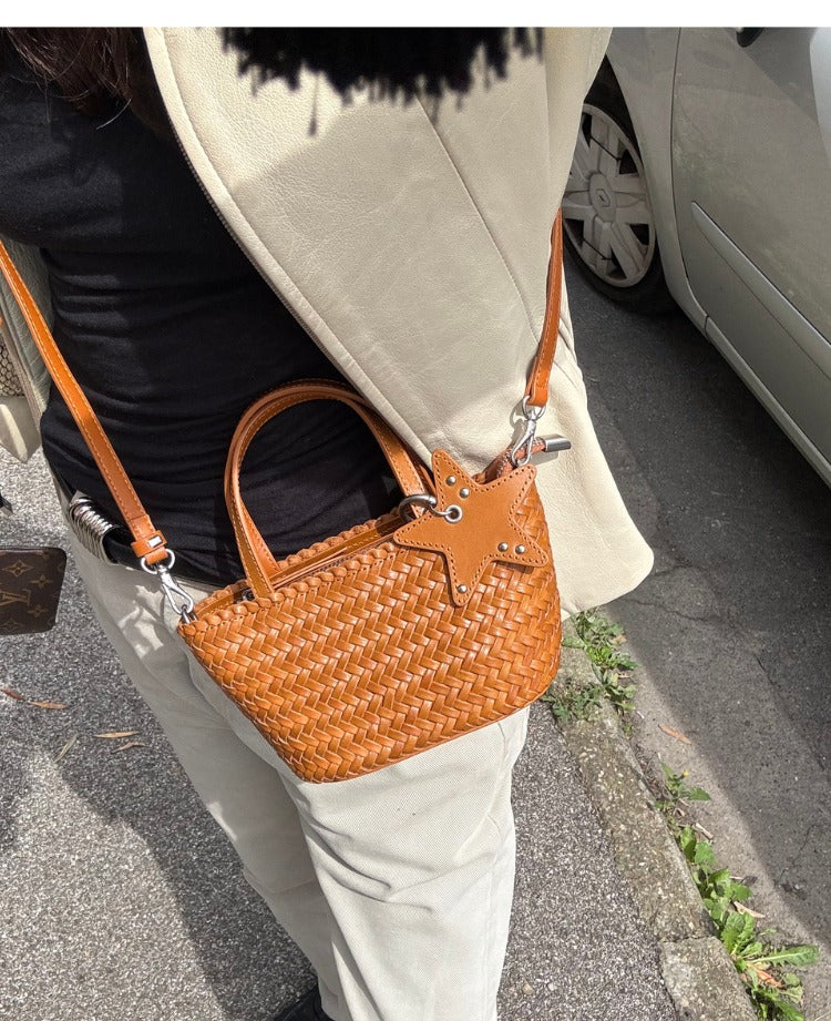 IT5805LB Starlady Woven Small Handbag with Charm - Leather Brown