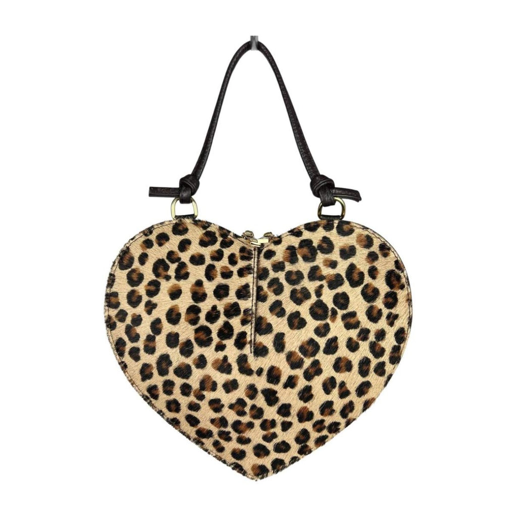 MI675 Small Spot Leopard Pony Hair Heart Bag