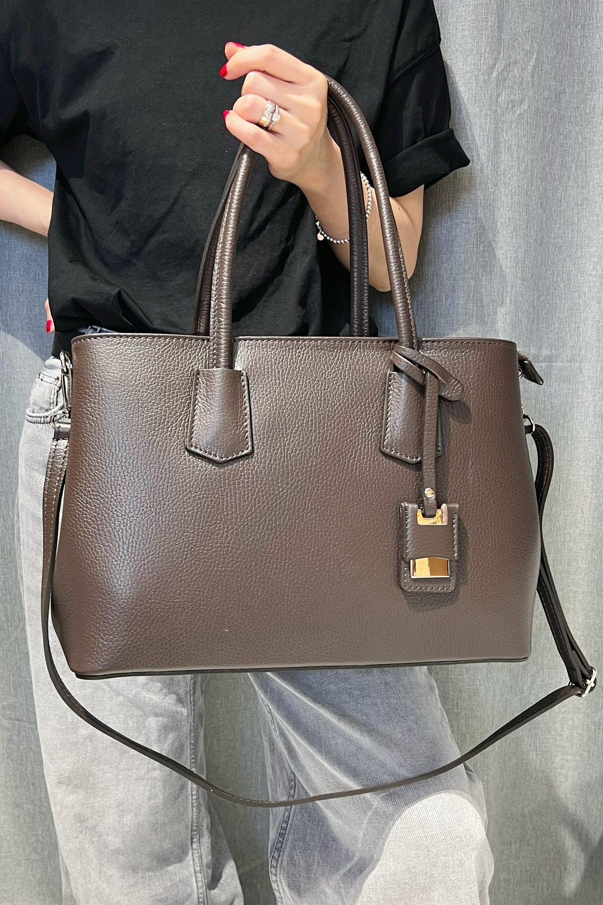 ZZ041 Brown Grained Leather Work Bag