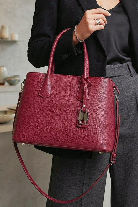 ZZ039 Burgundy Grained Leather Work Bag