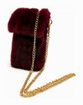 JA019 Wine Faux Fur Chain Phone Bag