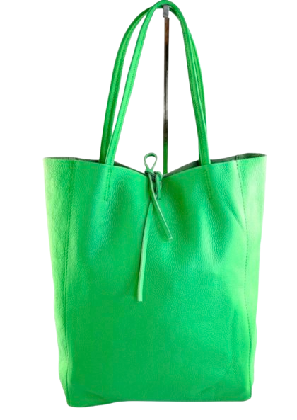 D100 Green Italian Basic  Leather Tote Bag JIJOU CAPRI