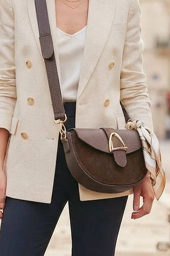 ZZ173 Brown Leather Suede Crossbody Bag