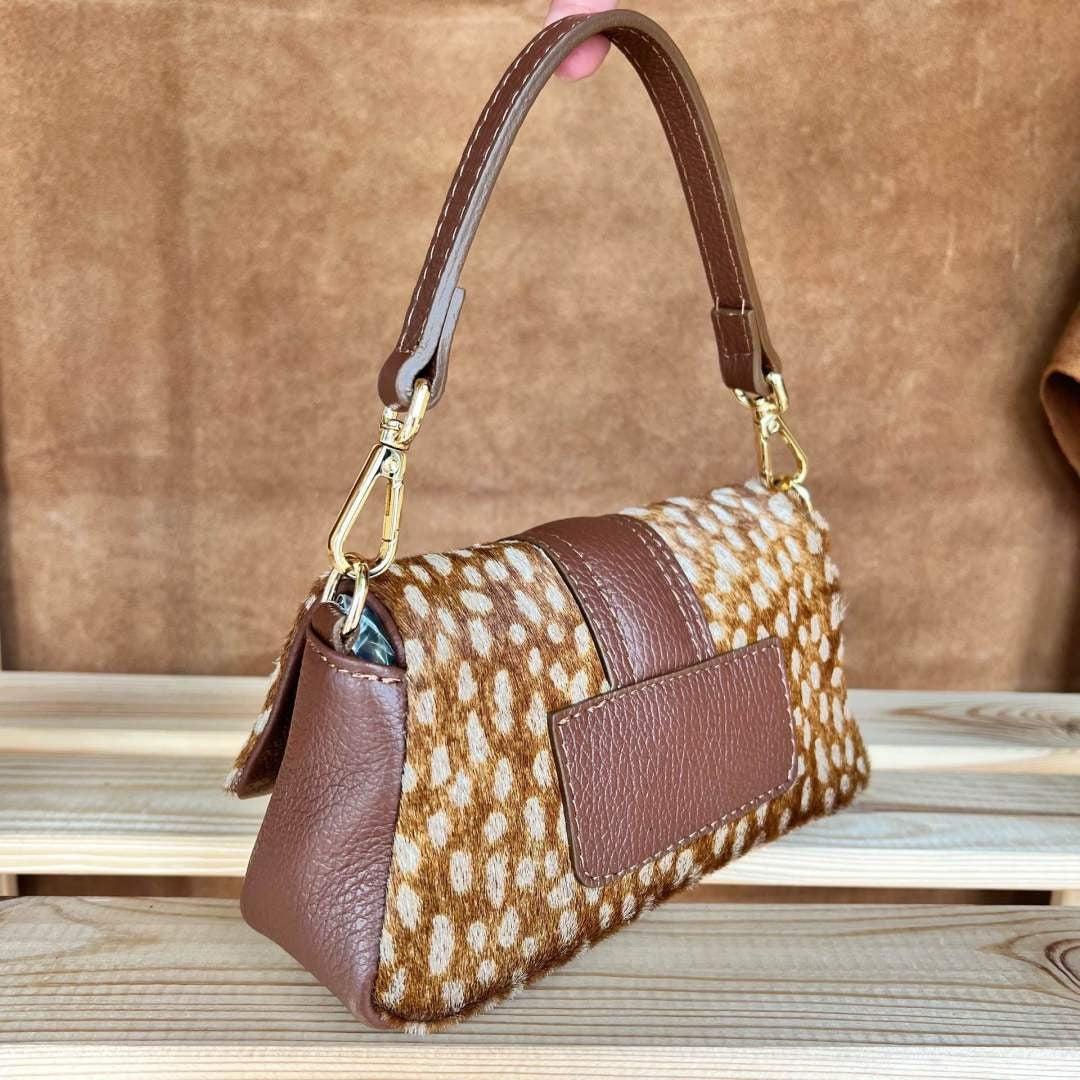 MI561 Fawn Spot Print Pony Hair Mini Flap Bag
