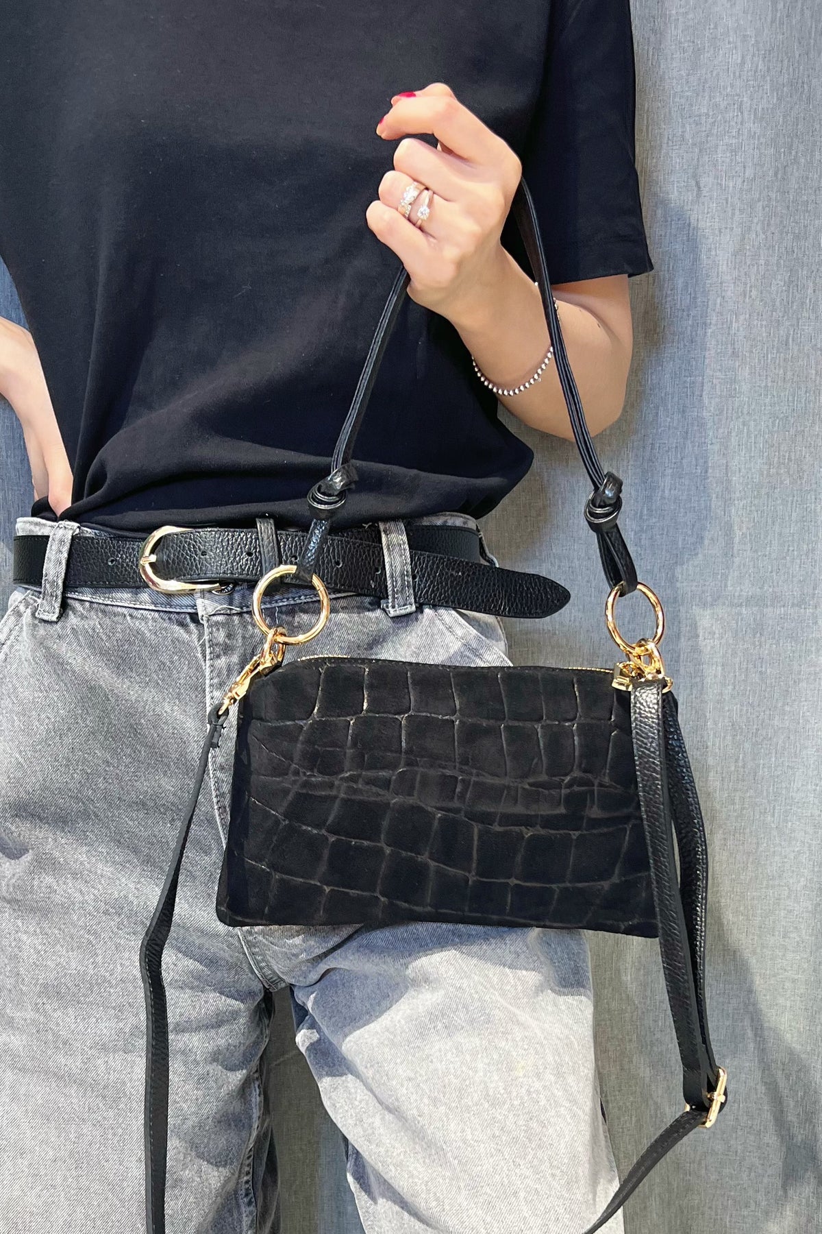 ZZ012 Black Suede Handbag