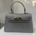 MELBGRA Gray Small Italian Leather Structured Lock Bag