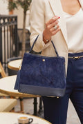ZZ184 Navy Leather Suede Bucket Bag