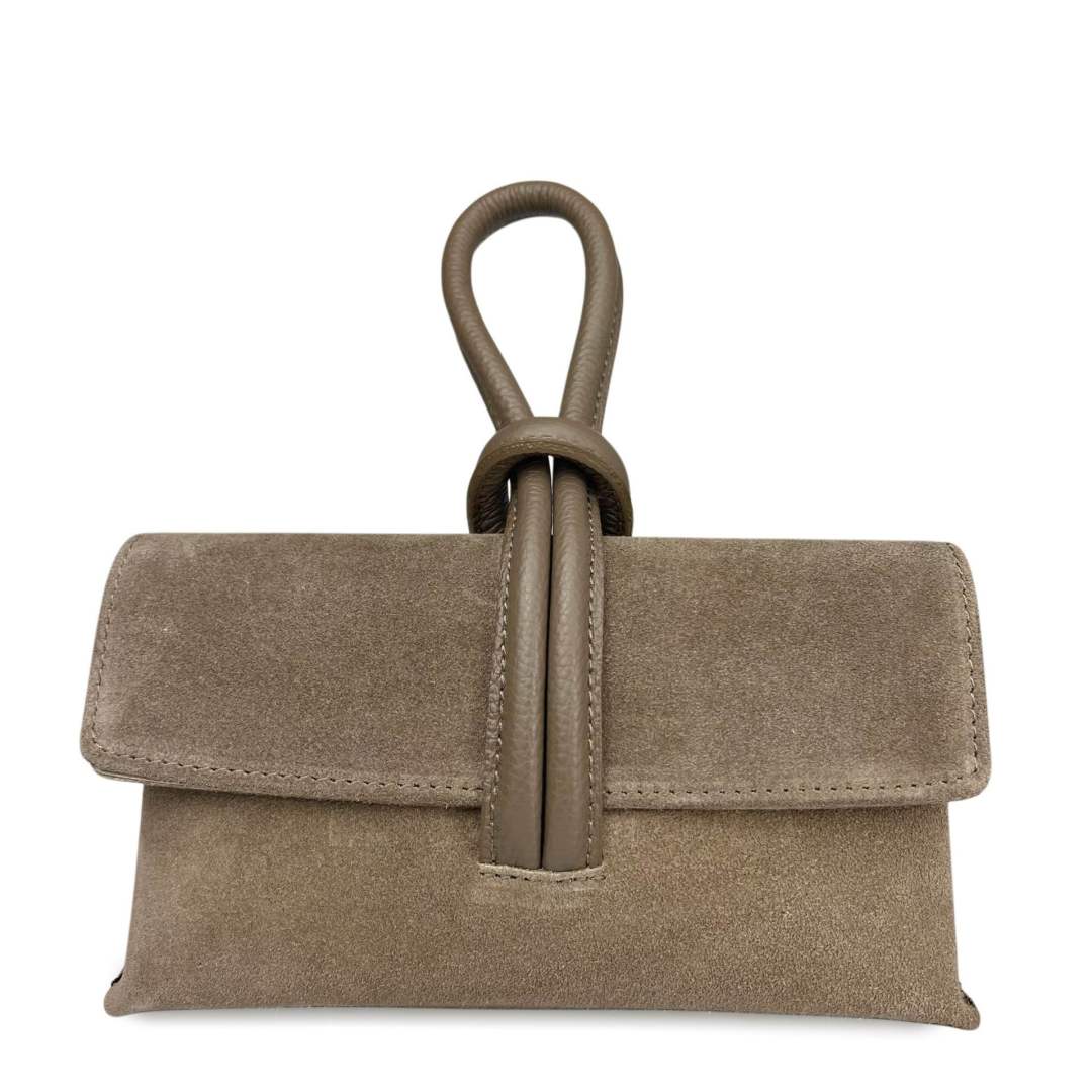 Mi109 Dark Taupe Suede Knot Pochette