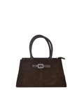 IBHBDB Italian Dark Brown Suede Trapeze Handbag