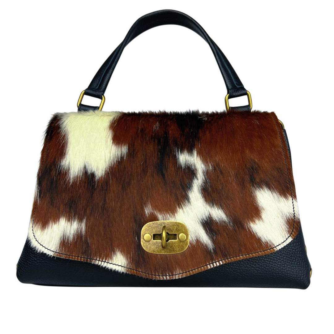 MI475 Cow Print Pony Hair Flap Bag