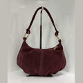 ST175 Burgundy Suede Crescent Shoulder Bag