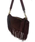 IBCGBU Italian Burgundy Cowgirl Suede Fringed Shoulder Bag