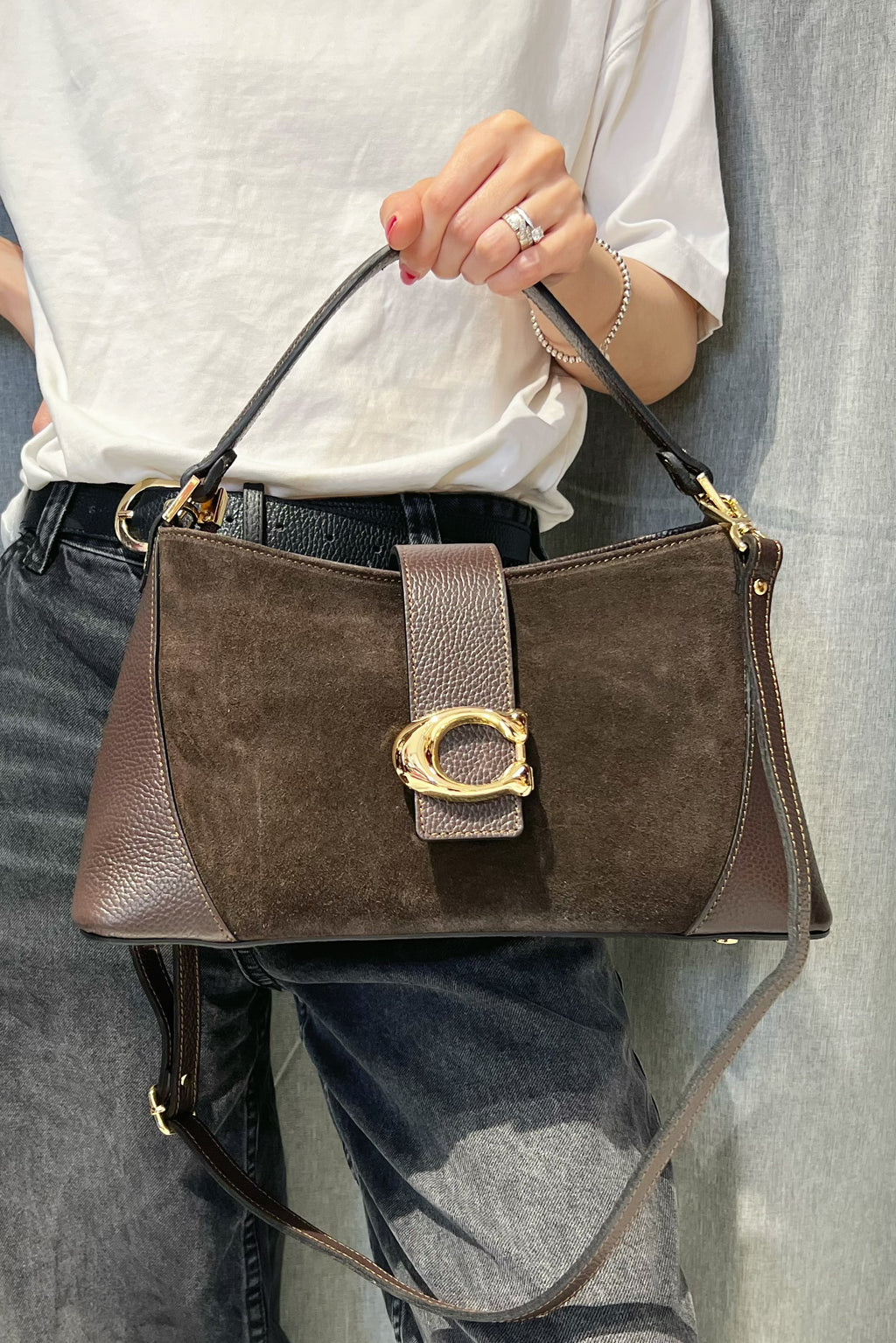 ZZ169 Brown Leather Suede Shoulder Bag