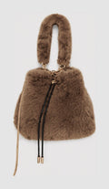 JA004 Taupe Faux Fur Bucket Bag