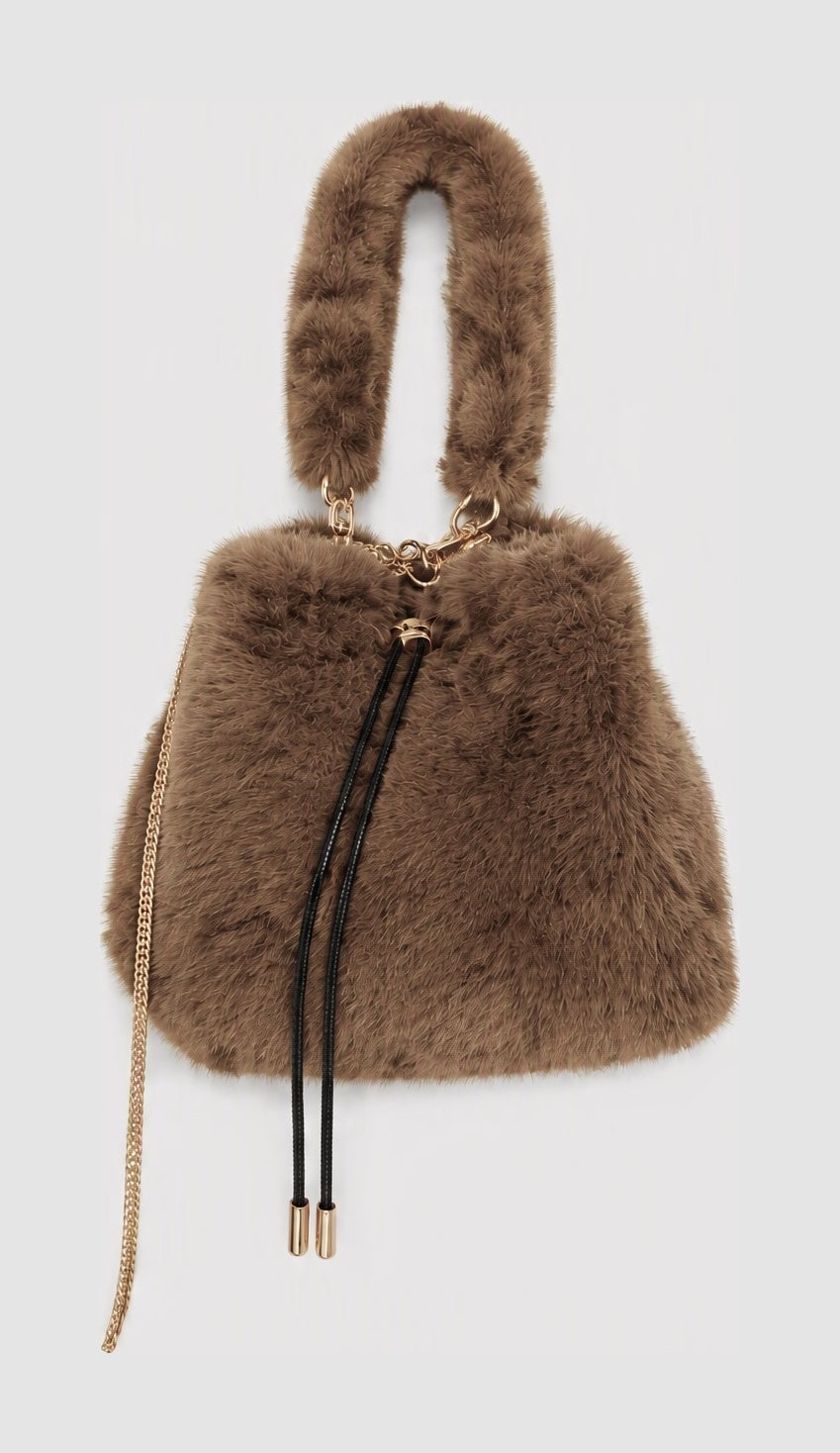 JA004 Taupe Faux Fur Bucket Bag