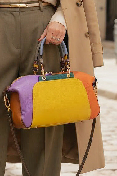 ZZ045 Mustard Multicolor Leather Handbag