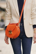 ZZ104 Rust Round Leather Crossbody Bag