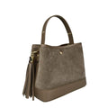 Mi145 Dark Taupe Tasseled Suede Bucket Bag