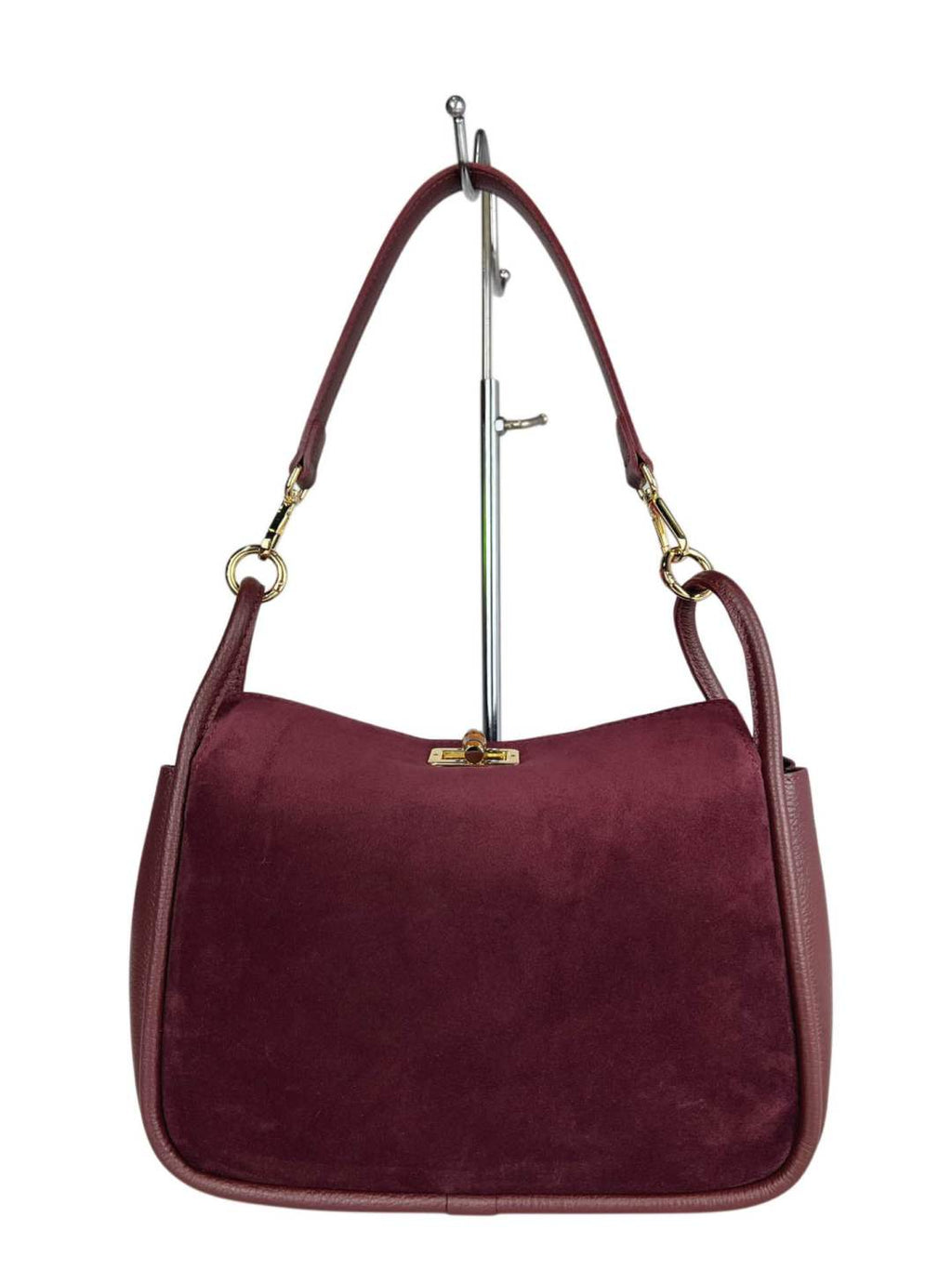 MI512 Burgundy Suede Bamboo Clasp Bag