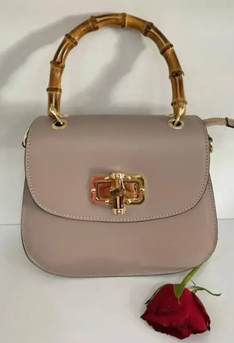 STBBLU Blush Italian Leather Crossbody Bag w/Bamboo Handles