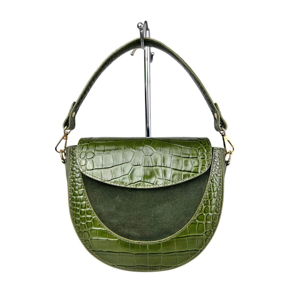 MI616 Olive Green Suede Croc Saddle Bag
