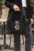 ZZ032 Black Leather Suede Shoulder Bag
