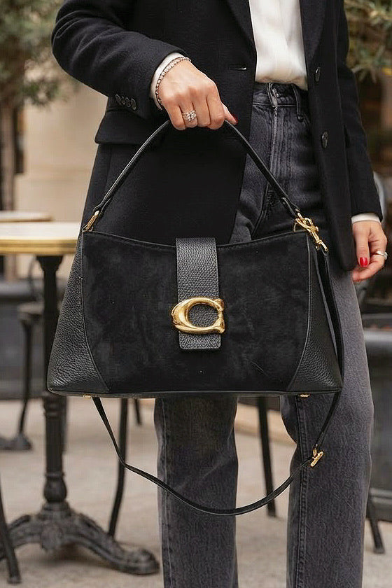 ZZ032 Black Leather Suede Shoulder Bag
