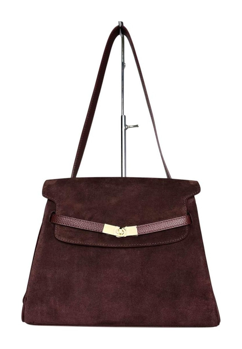 MI578 Burgundy Suede Belted Shoulder Bag