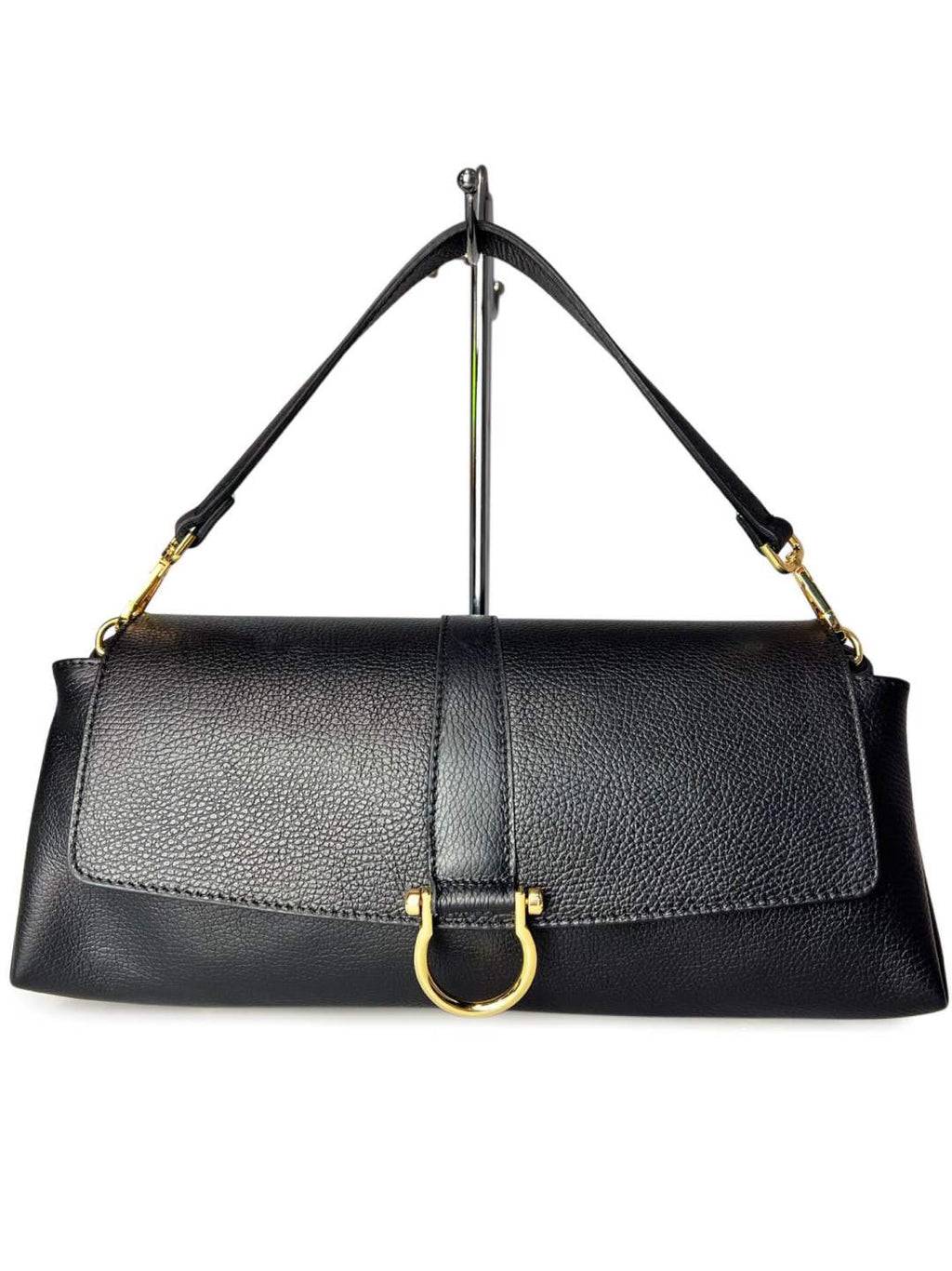 MI605 Black Leather Flap Shoulder Bag