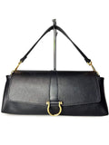 MI605 Black Leather Flap Shoulder Bag