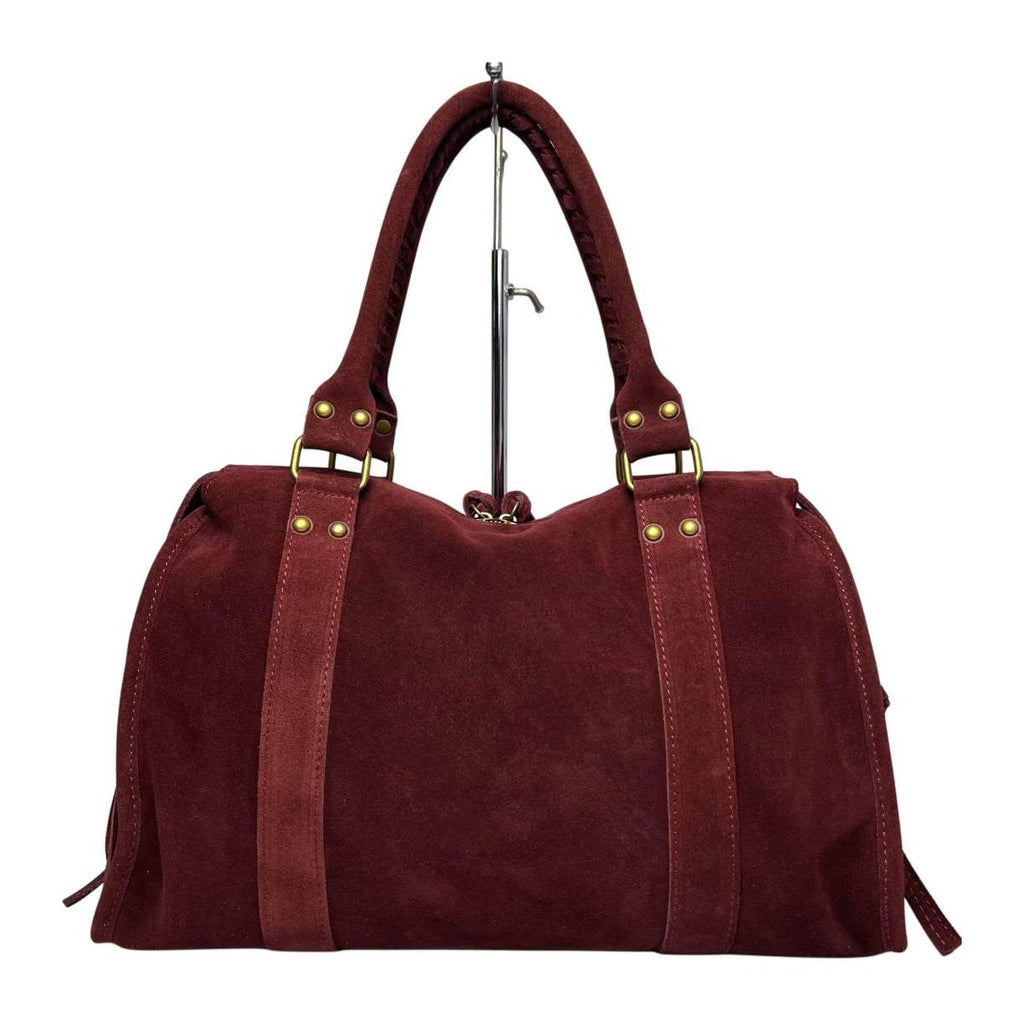 MI551 Burgundy Suede Studded Satchel