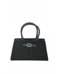 IBHBBK Italian Black Suede Trapeze Handbag w/ Buckled Detail