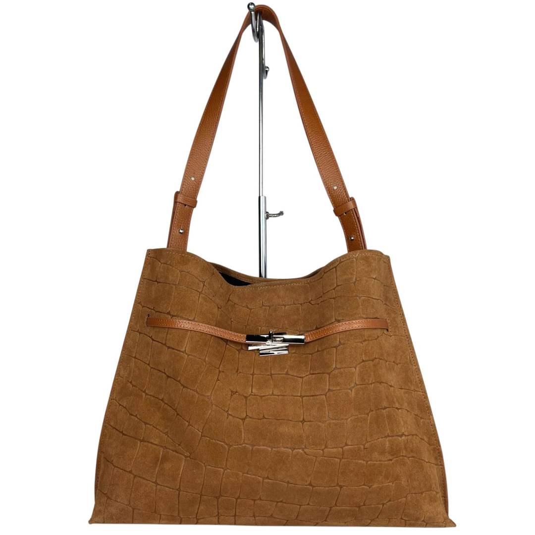 MI531 Tan Croco Print Suede Shopper Bag