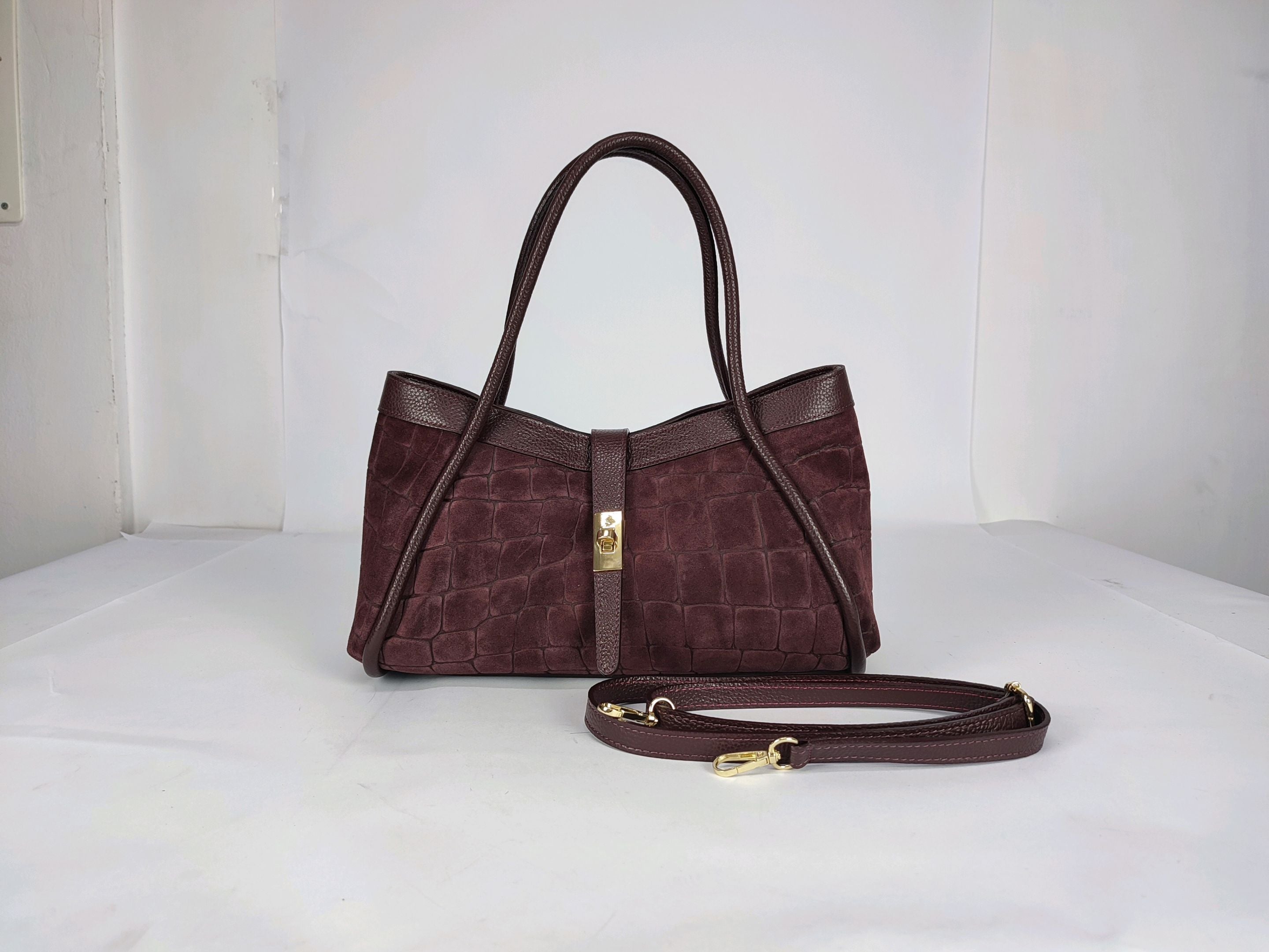 DM019 Burgundy Suede Flap Bag