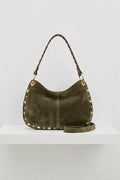 ZZ111 Khaki Studded Suede Handbag