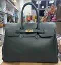 SFG Leather Green Handbag  Structured  and Lock Closure