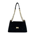 MI615 Black Quilted Suede Chain Shoulder Bag