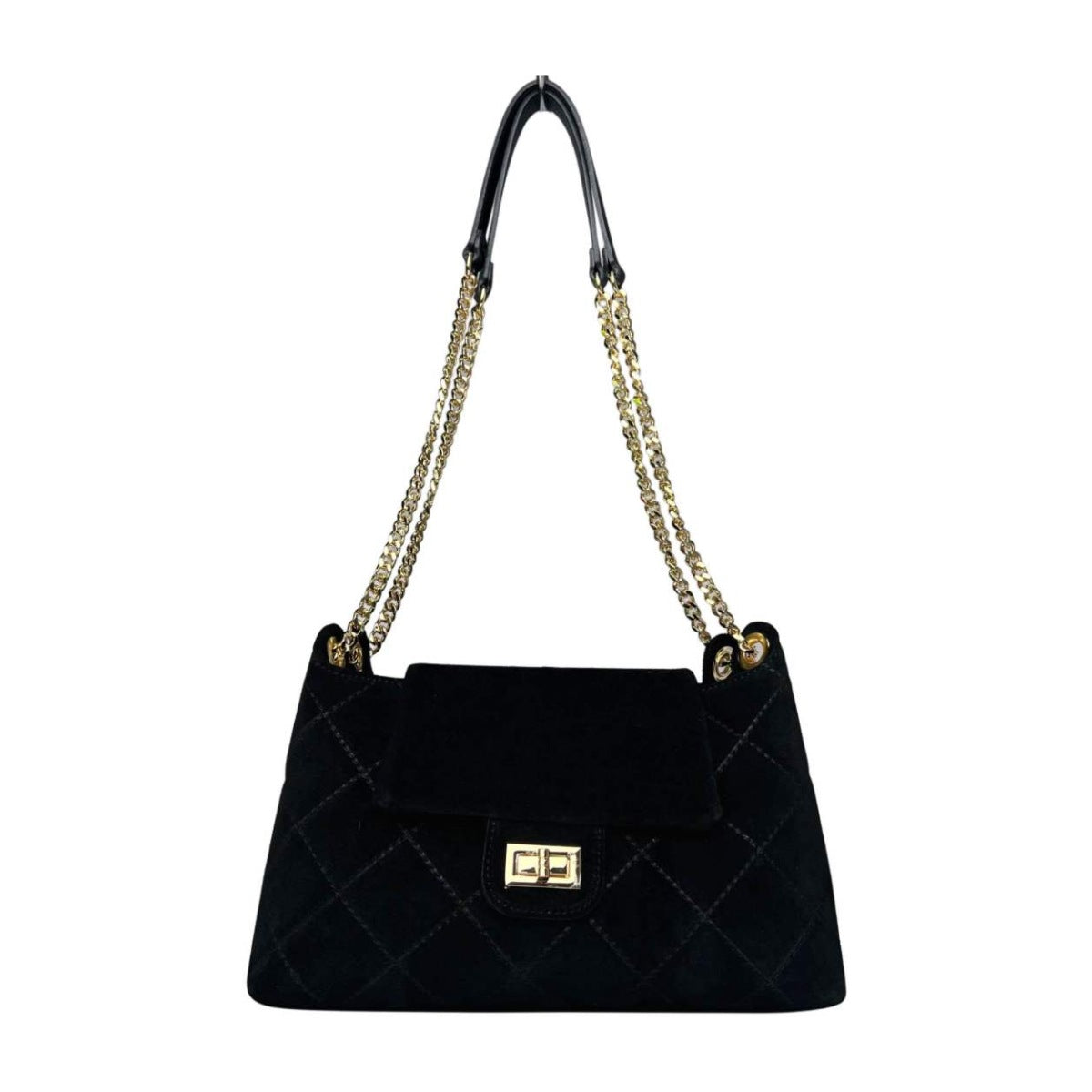 MI615 Black Quilted Suede Chain Shoulder Bag