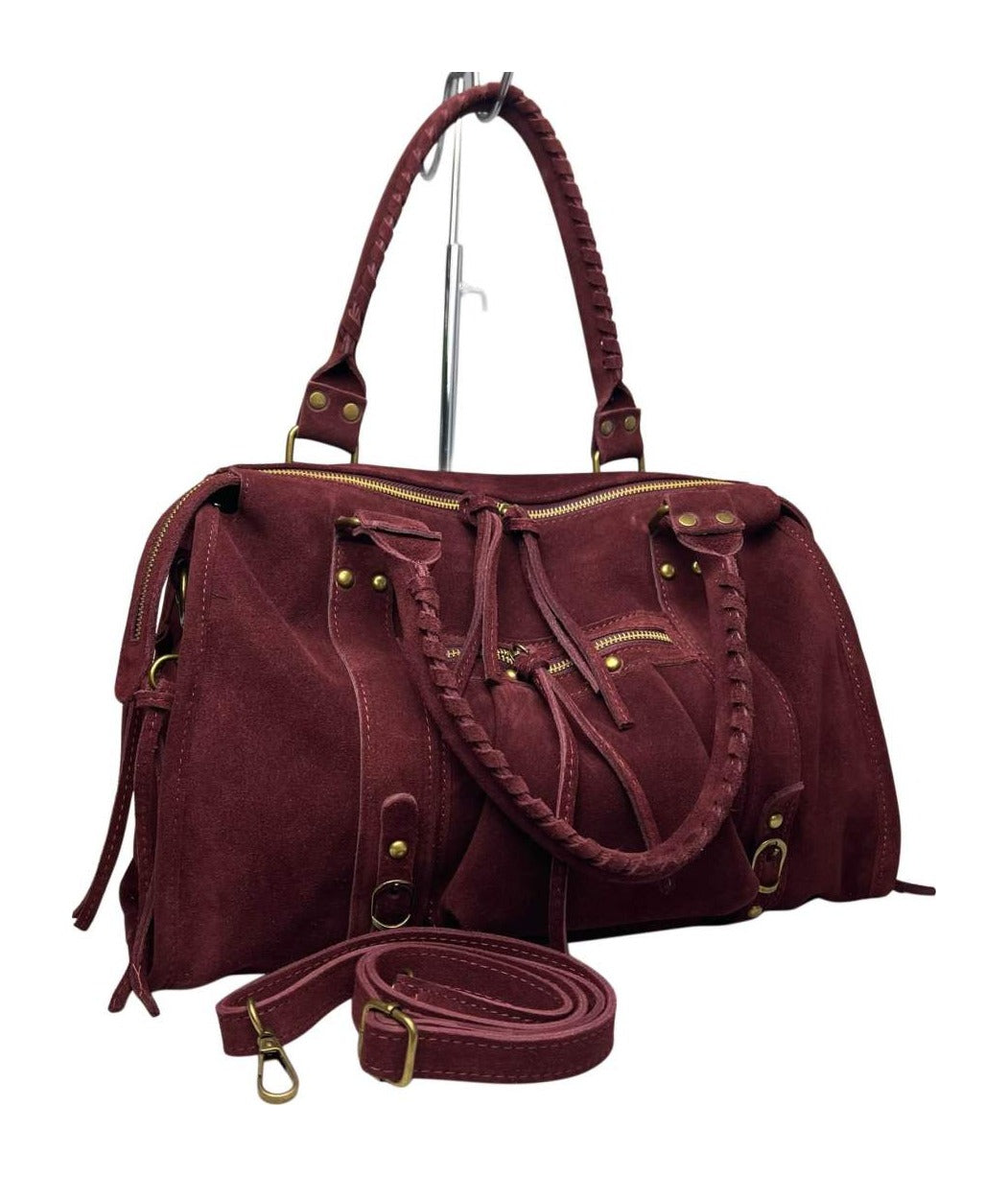 MI551 Burgundy Suede Studded Satchel
