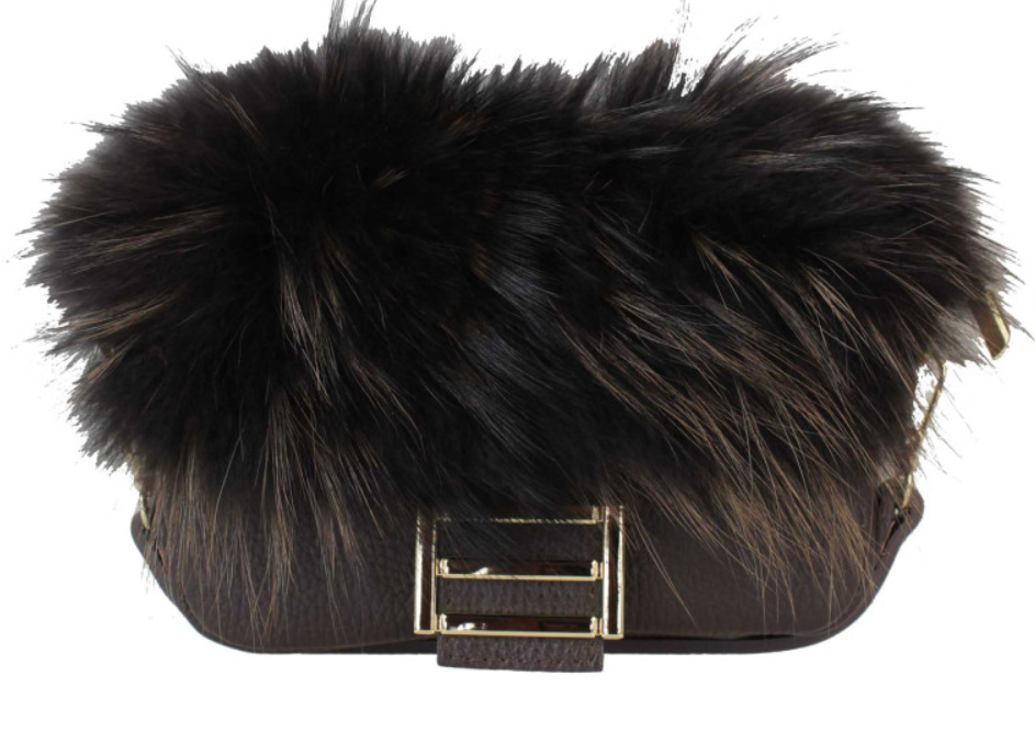 907 Italian Chocolate Fur and Leather Handbag JIJOU CAPRI