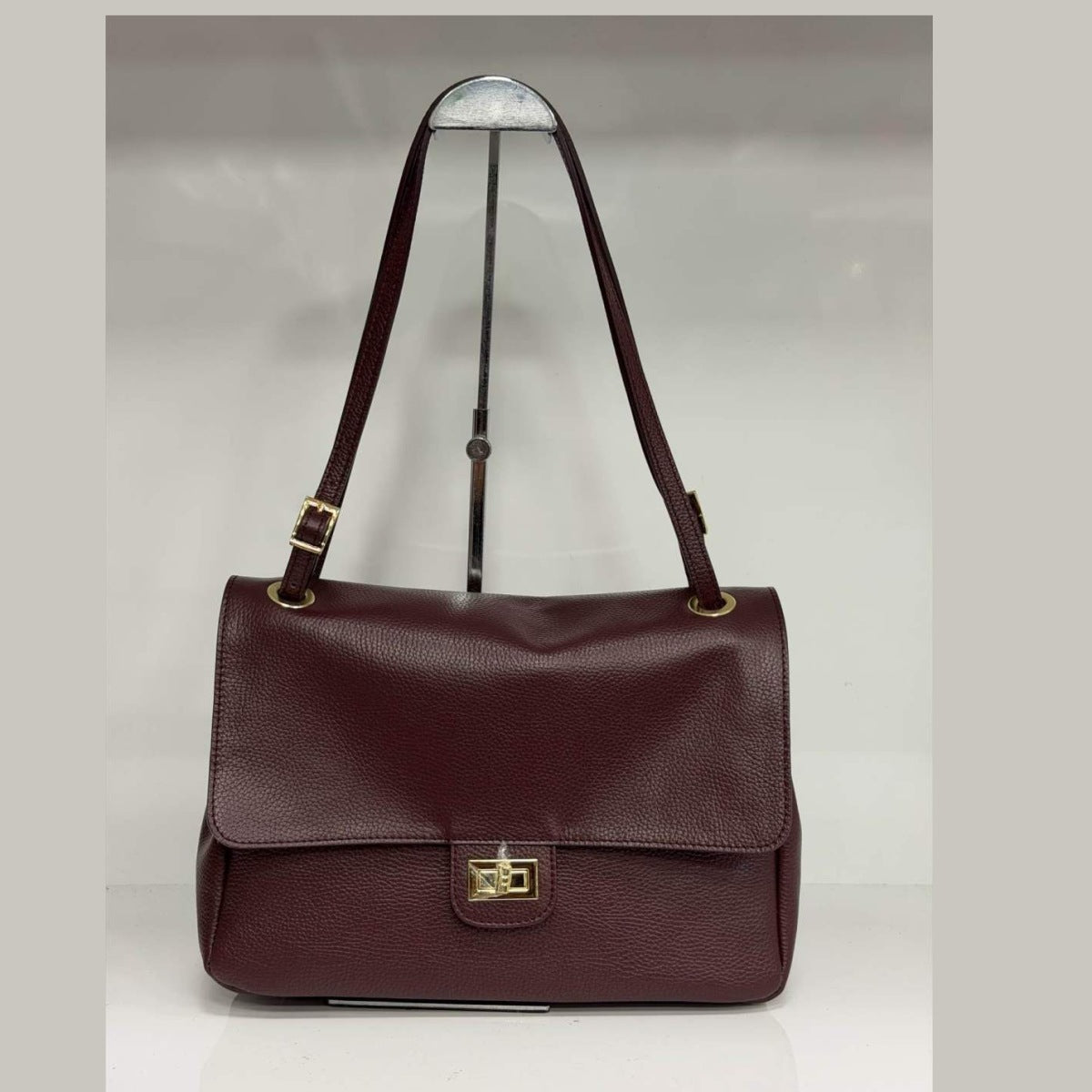 ST182 Burgundy Leather Flap Shoulder Bag