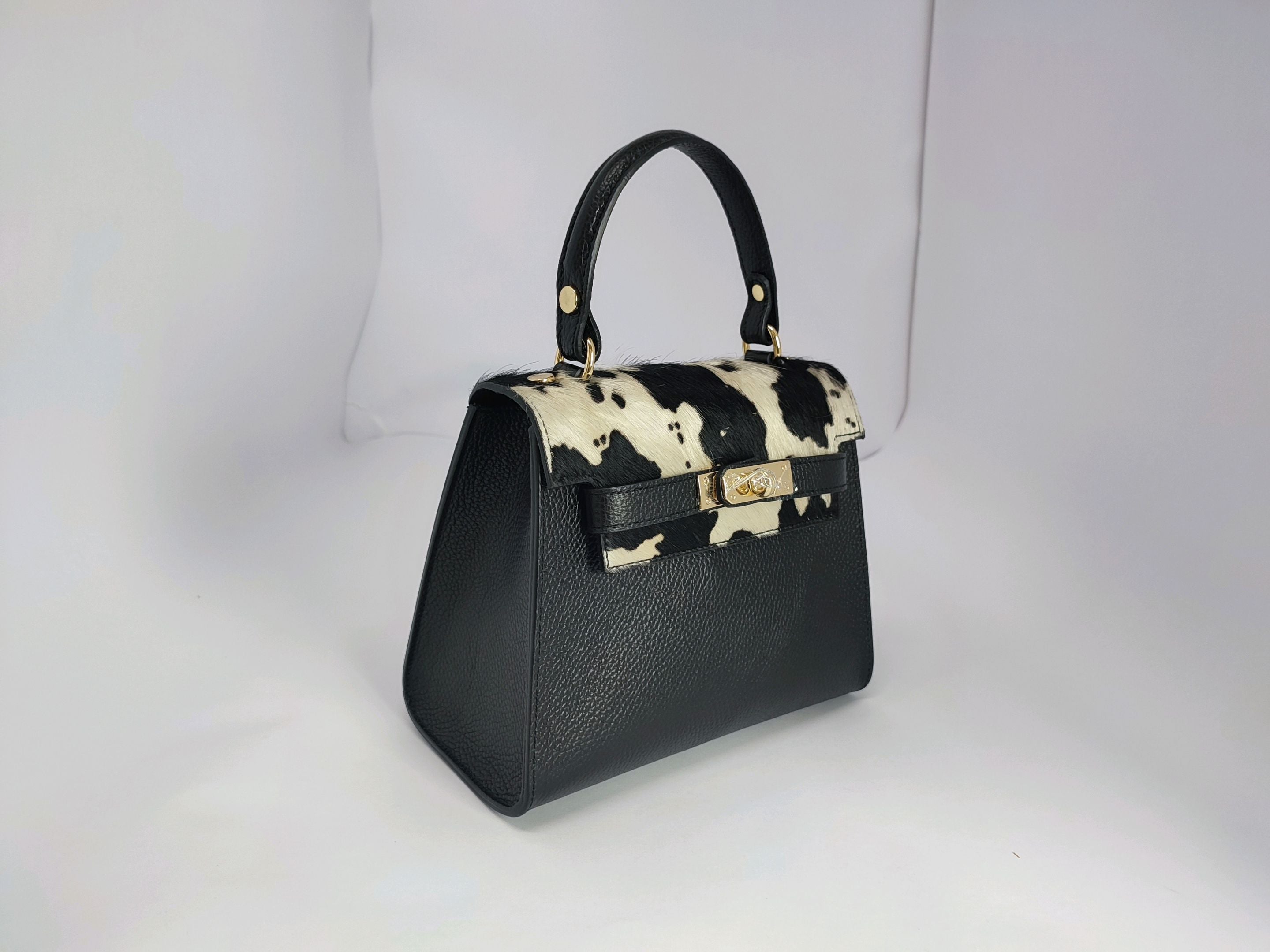 DM013 Cow Print Calf-Hair Flap Bag