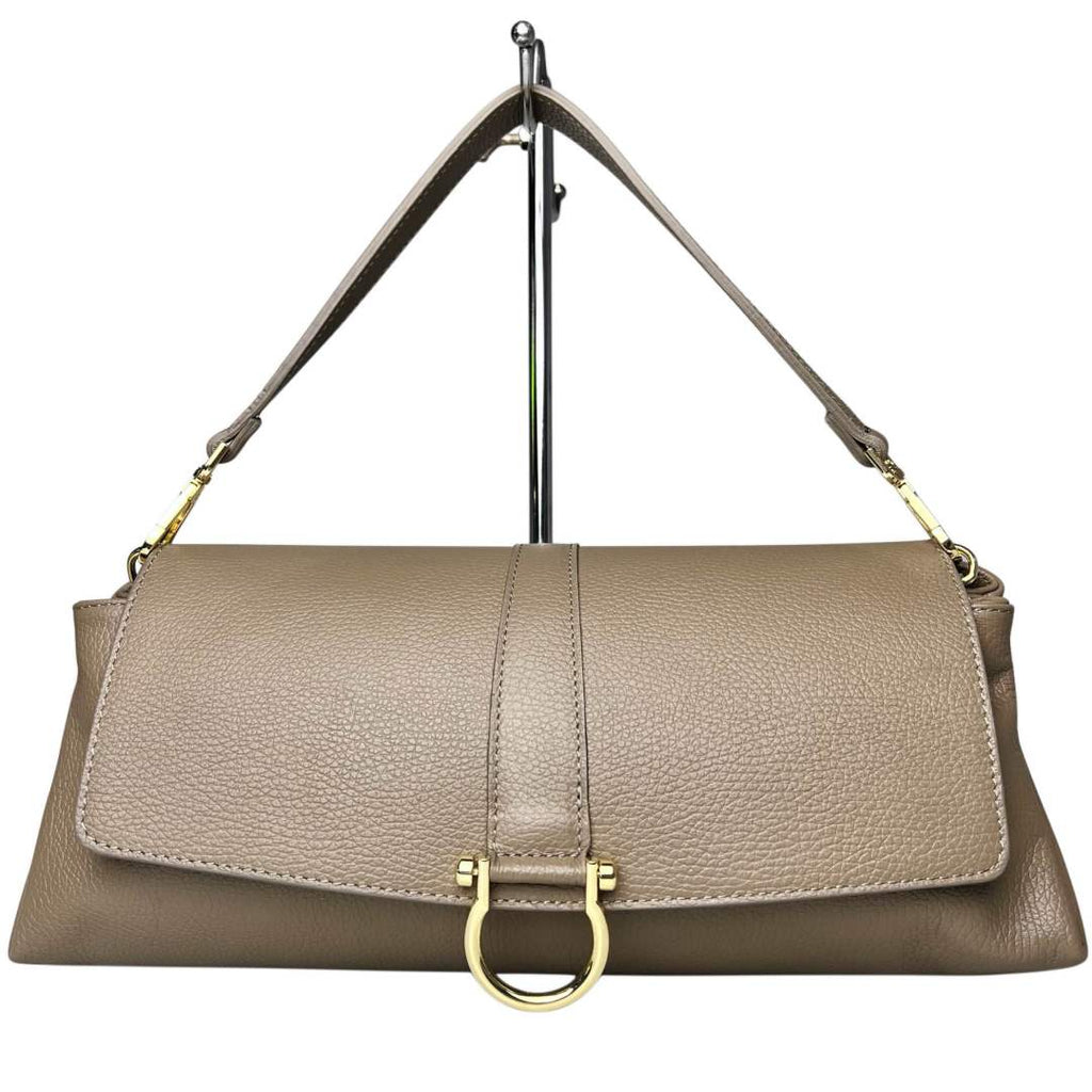 MI609 Dark Taupe Leather Flap Shoulder Bag